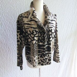 Cache Soft Faux Fur Animal Print Jacket S Lightweight Plush Vintage Womens